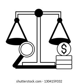 stock market scale money magnifying glass