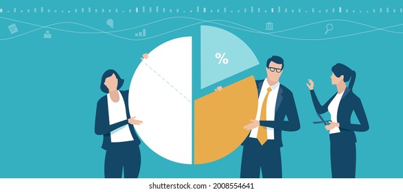 Stock Market. Market Share. The Business Team Divides The Business Pie Chart. Business Concept Illustration