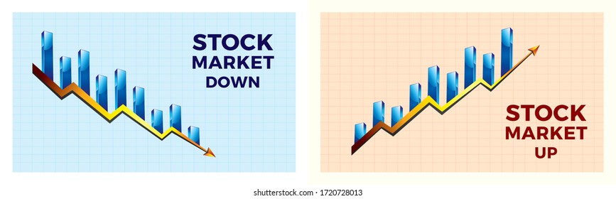 Stock Market Share Up And Down  Arrow Vector Graph Illustrations