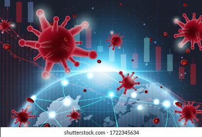 Stock market slump stock chart futuristic with Effects of disease Covid-19 Coronavirus concept vector,Pneumonia.Business technology banner concept background.illustration.World Health organization.