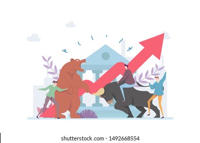 
Stock Market Strategy Vector Illustration Concept Showing the bull and bear stock market fight, Suitable for landing page, ui, web, App intro card, editorial, flyer, and banner.