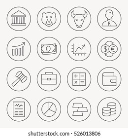 Stock market thin line icon set