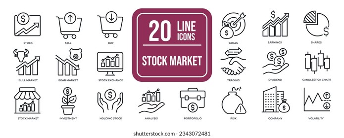 Stock market thin line icons. For website marketing design, logo, app, template, ui, etc. Vector illustration.