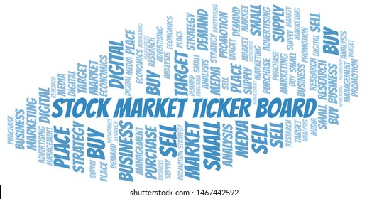 Stock Market Ticker Board word cloud. Vector made with text only