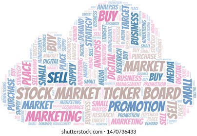 Stock Market Ticker Board word cloud. Vector made with text only