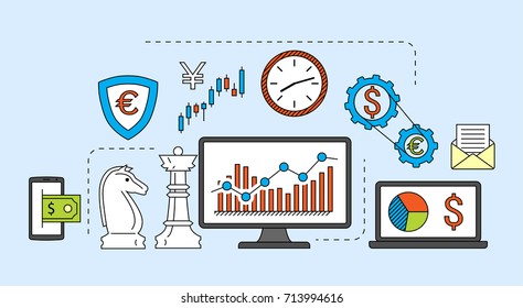 Stock market trade concept. Financial forex trading theme. Moneymaking investing business. Vector illustration.
