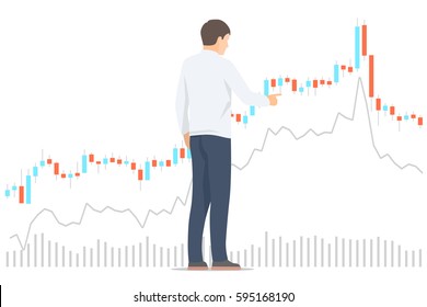 Stock Market Trader Analyzing Diagrams. Isolated Vector Illustration