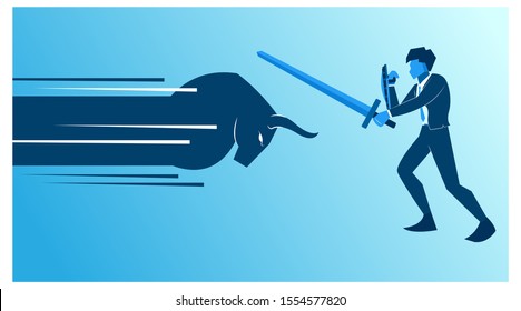 a stock market trader is facing a bull trend against the direction. forex bullish illustration.