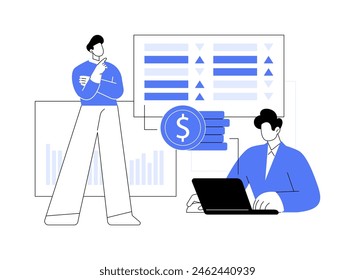 Stock market trader isolated cartoon vector illustrations. Professional stock market trader looks at projected graphs and diagrams, information on the screen, money investment vector cartoon.