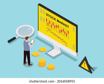 Stock Market Trader Isometric 3d Vector Concept For Banner, Website, Illustration, Landing Page, Flyer, Etc.