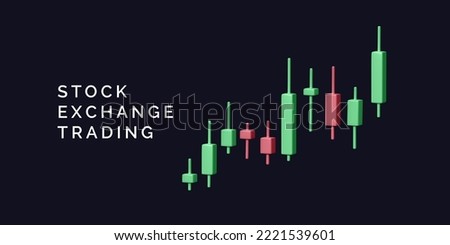 Stock market trading banner. Sall and buy assets. 3D candlestick chart with rise price on stock market. Vector illustration