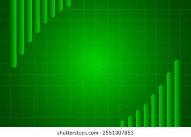 Stock Market Trading Candlestick Chart On Green Background With Glowing Light. Business Wallpaper. Finance Banner. Graph. Vector Illustration