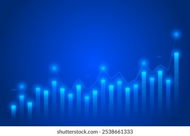 Gráfico De Negociação De Mercado De Ações No Fundo Azul Escuro Com Luz Brilhante. Papel de parede de negócios. Castiçal. Banner financeiro. Gráfico. Ilustração de vetor