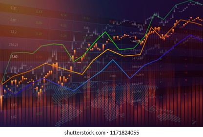 Stock market or trading graph with indicator of candlestick chart for financial or economic concept, vector illustration