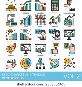 Stock Market and Trading Icons, Appreciation, Ask, Auction, Bank, Bankruptcy, Decreasing, Bear Market, Bid, Bonds, Bull Market, Buy, Calculator, Capital, Commission, Commodity, Crash, Currency