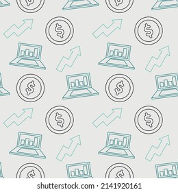 Patrón sin fisuras de las operaciones en el mercado de valores, plantilla de fondo interminable de la inversión monetaria, iconos de la moneda criptográfica diseño repetitivo de ilustración vectorial, fondo de pantalla estilo doodle de valor repetido