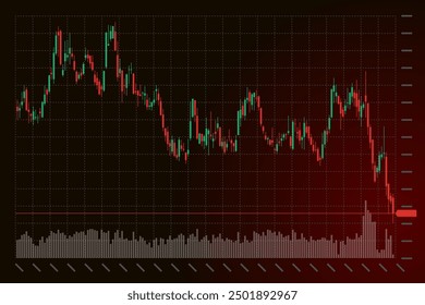 Stock market trading technical analysis bar chart fall. Business candlestick graph exchange down trend. Crisis economy and investment loss graph. Trader financial index crash concept. Black background