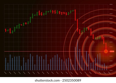 Caída del gráfico de barras de análisis técnico de operaciones bursátiles. Tendencia a la baja del gráfico de velas de intercambio comercial. Gráfico de la economía de crisis y la pérdida de inversión. El índice financiero del operador se desploma por el Anuncio. Pérdida de dinero