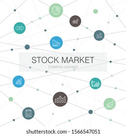 Stock market trendy web template with simple icons. Contains such elements as Broker, finance, graph, market share