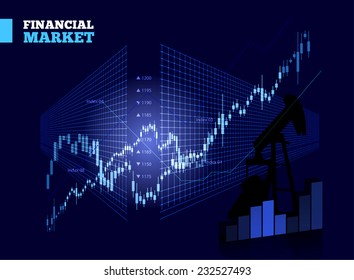 Stock Market Vector Chart on Blue Background