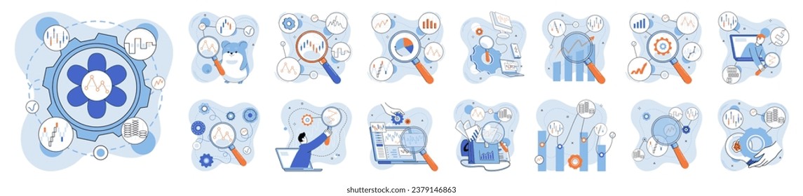 Mercado de valores. Ilustración vectorial. El análisis de datos es esencial para evaluar el rendimiento del mercado de valores y determinar las oportunidades de inversión El mercado de valores desempeña un papel fundamental en el crecimiento económico