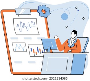 Stock market. Vector illustration. Investing in stock market requires long term perspective and focus on fundamental analysis Trading in stock market involves executing buy and sell orders based