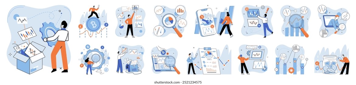 Mercado de ações. Ilustração vetorial. A análise de preços é um aspecto fundamental do investimento no mercado de ações, ajudando os investidores a identificar tendências e padrões. Os lucros no mercado de ações são obtidos através da apreciação do capital