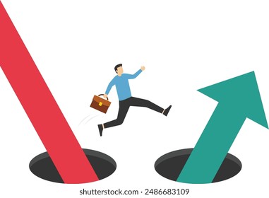 Stock market volatility. Adjustment of investment portfolio. Stop loss, up trend.Businessman change to investment in stock market trend.

