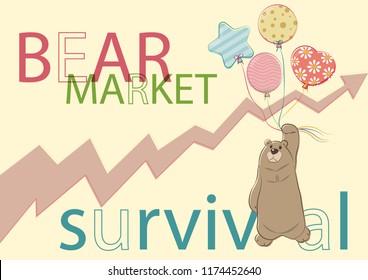 Stock and marketing vector illustration. Bear market survival guide vector cartoon illustration. Trading in bear market.