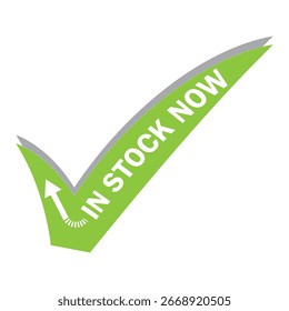 En stock ahora etiqueta de flecha de marca de verificación