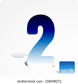 Stock number 2 (two) standing vertically with shadows. 3d. Eps10.