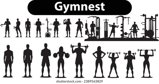 Stock photo of a group of people engaged in weightlifting, silhouetted against a white background