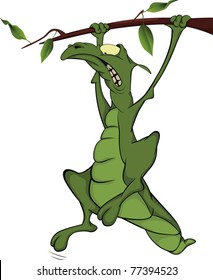 Stock Photo: Lizard on a tree branch. Cartoon