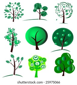 Stock photo: nature theme: an image of nine green trees
