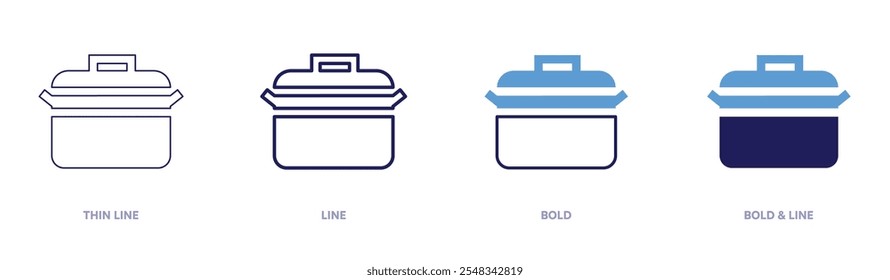 Stock pot icon in 4 different styles. Thin Line, Line, Bold, and Bold Line. Duotone style. Editable stroke.