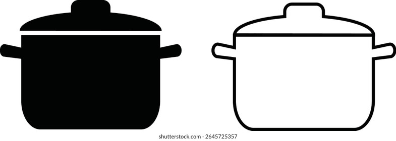 Ícones de maconha representando uma silhueta preta e um contorno branco do equipamento de cozinha, ambos com tampas