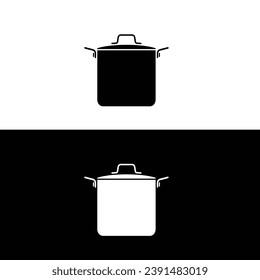 Stock pot silhouette flat vector isolated on black and white background. Cookware black and white icon for web, tag, label, sticker. Kitchenwares. Cooking utensils