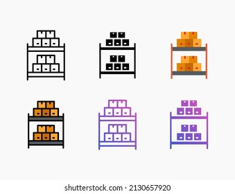 stock product icon set with line, outline, flat, filled, glyph, color, gradient. Editable stroke and pixel perfect. Can be used for digital product, presentation, print design and more.