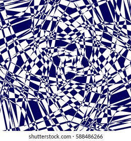 Stock prstyh geometric shapes and lines of dark blue color randomly arranged on a white background.