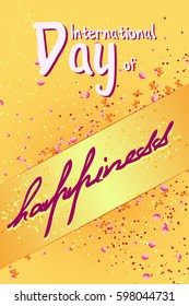 Stock rectangular card on the day of happiness. On gradient with butterflies and flowers background golden ribbon with the inscription.