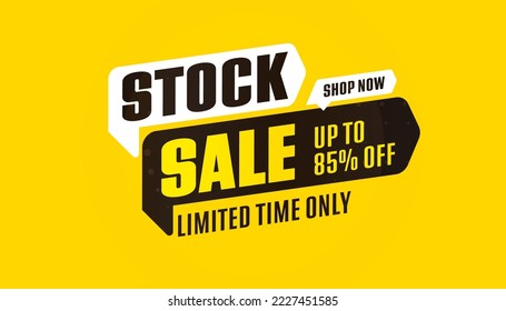 Stock sale sticker. Up to 85 percent off discount offer. Limited time wholesale promotion. Special offer on weekend or to end of season. Total sale label badge vector illustration