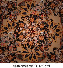 - stock. Seamless pattern background. Design wrapping and gift paper, greeting cards, banner and posters design. Watercolor, hand drawn. Doodles on orange, beige and brown colors. Vector illustration.