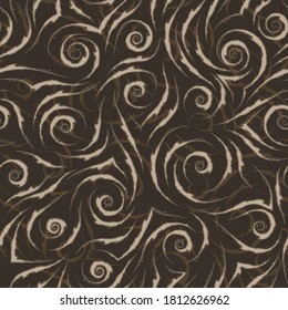 Stock seamless vector pattern of beige flowing lines with torn edges with brown strokes on a brown background