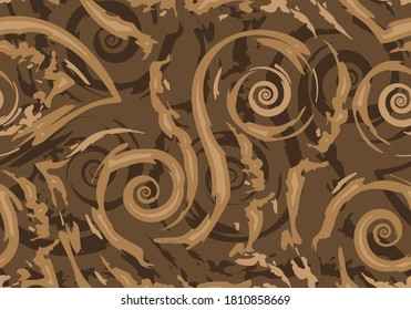 Stock Seamless vector pattern of brown torn lines and spirals on a dark background.Texture for wrapping or decorating fabrics