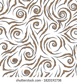 Stock seamless vector pattern of brown flowing lines with ragged edges with black stroke isolated on a white background