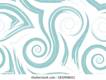 Stock Seamless vector pattern of turquoise flowing lines and spirals isolated on white background.Waves and swirl texture for packaging or website background decor