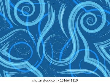 Stock Seamless vector pattern of turquoise flowing lines and spirals on a sea background.Waves and swirl texture for wrapping or decorating fabrics