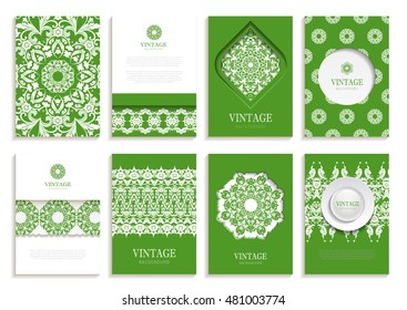 stock set of brochures in vintage style. Vector design templates frames and backgrounds. Use for printed materials, signs, elements, web sites, cards