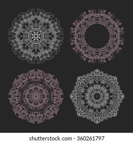 stock set circular pattern  flowers looped colored on black
