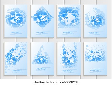 Stock set collection vector brochure design business template stars element abstract circles unusual landscape decor on light blue background printed material, greeting card, cover, corporate identity